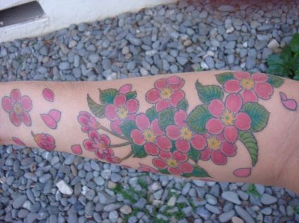 Cherry Blossom Flower Leg Tattoo
